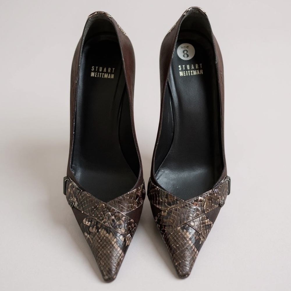 Stuart Weitzman Dark Brown Snakeskin Heels